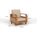 Sheesham Wood Rattan Cane Sofa 5 Seater single chair front view