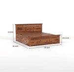 Sheesham Wood Bed with Storage - Size and Measurement Diagram