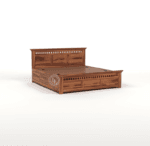 Sheesham Wood Bed with Storage - Carved Headboard Close-up