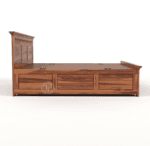 Sheesham Wood Bed with Storage - Natural Wood Grain Finish
