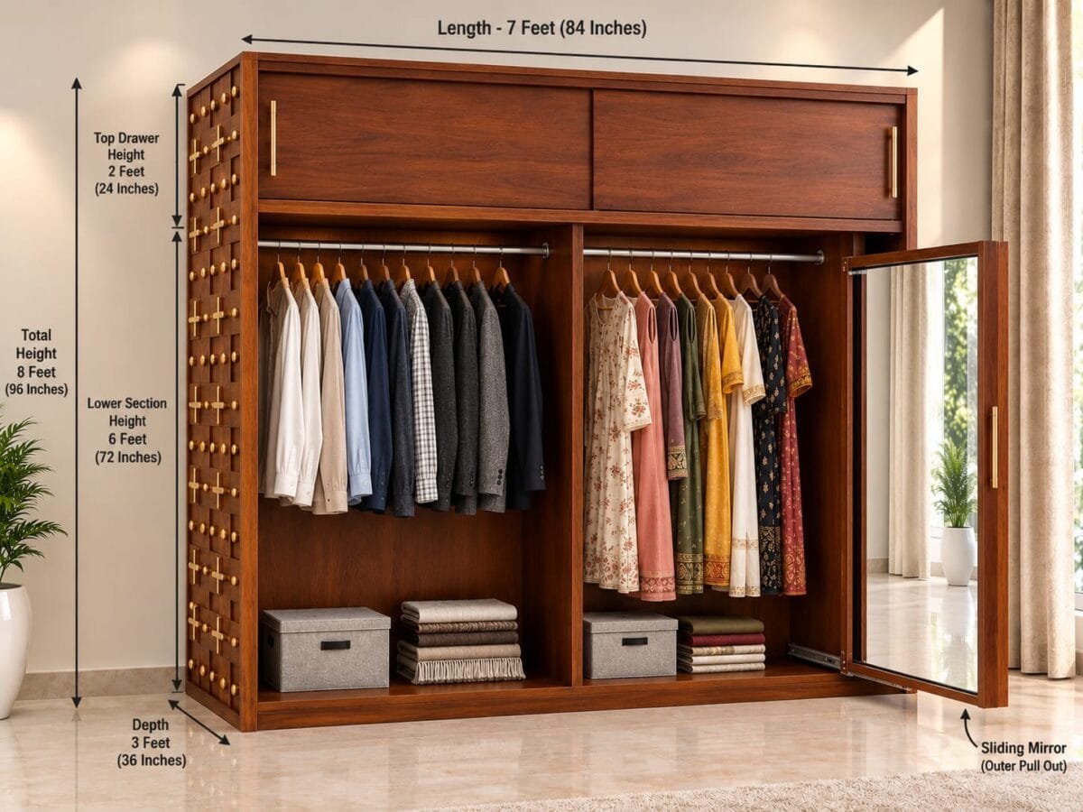 Sheesham Wood Sliding Almari with Brass Design - Image 2