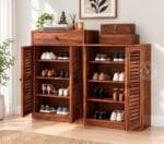 Sheesham Wood Shoe Rack Cabinet with Open Doors - Laxmi Furniture