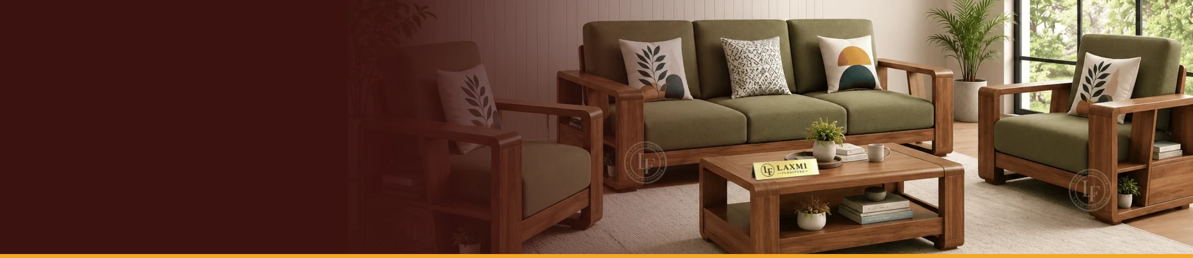 Laxmi Furniture sheesham wood sofa set in a living room
